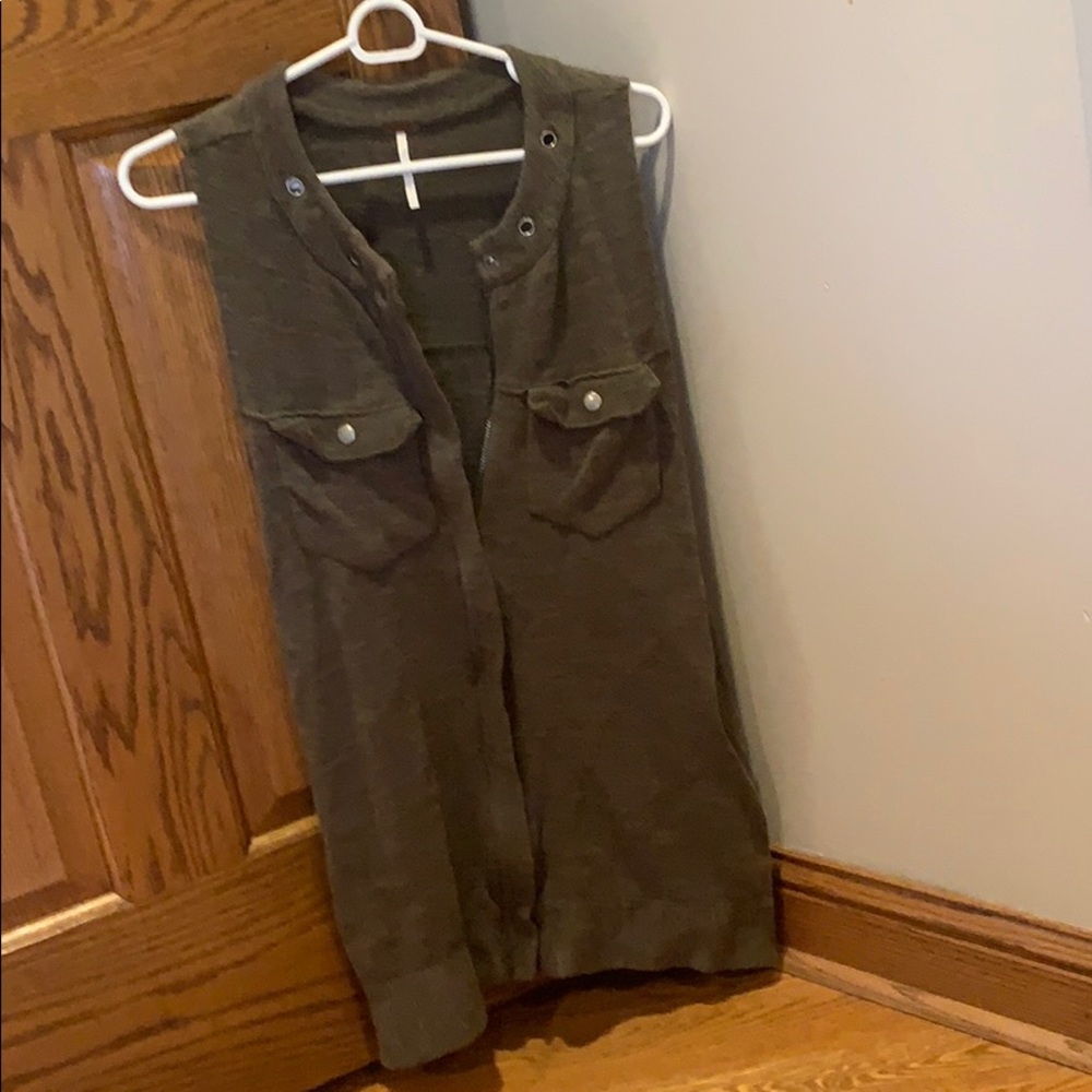 Free people cameo green long vest sweater